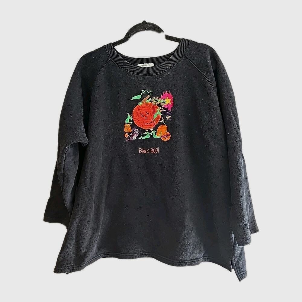 Quacker Factory Black Peek A Boo Halloween Knit Pullover Sweater‎ Womans Size 2X